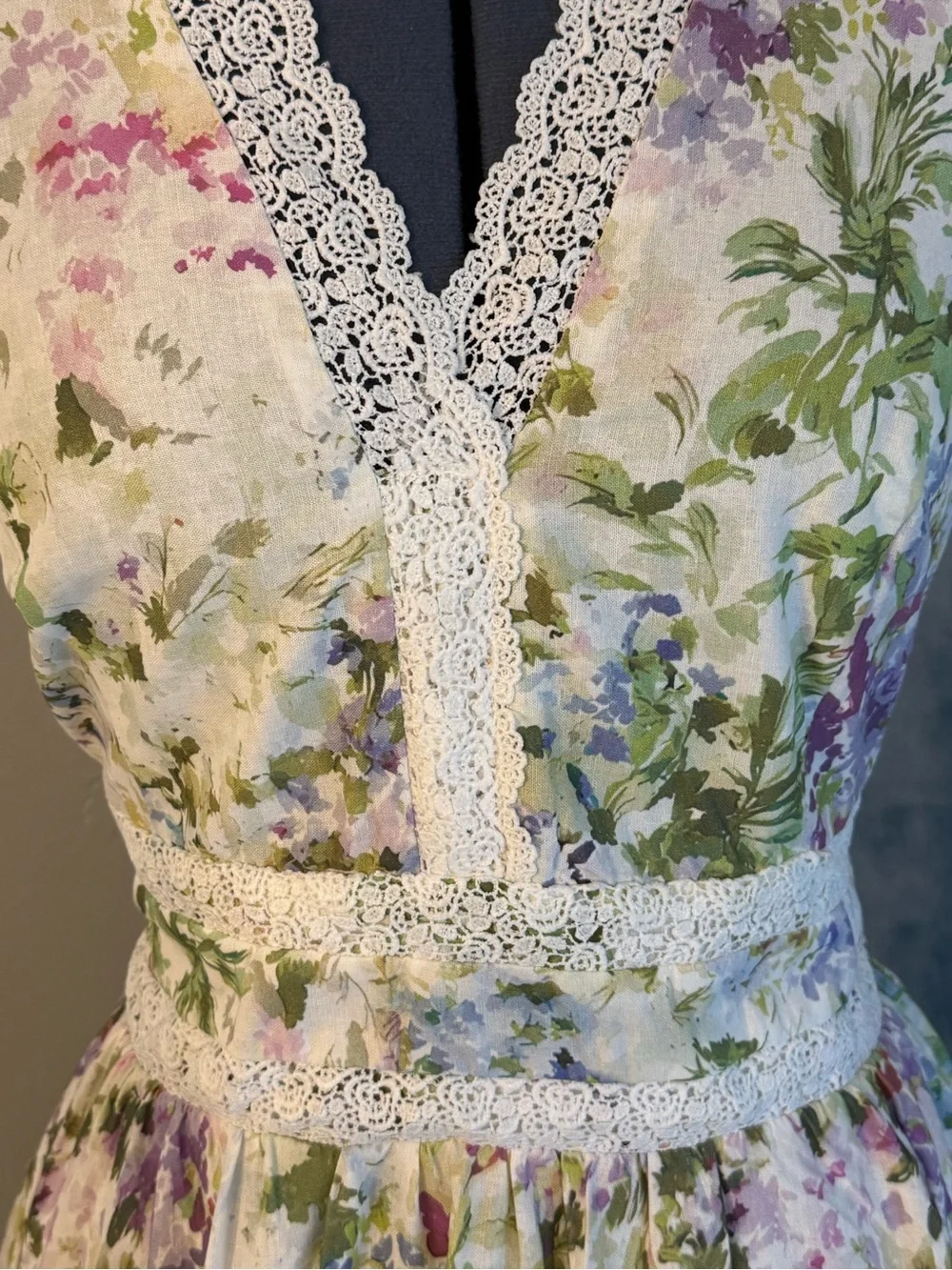 Floral Lace V-Neck Maxi Dress in White and Pastel Floral #260